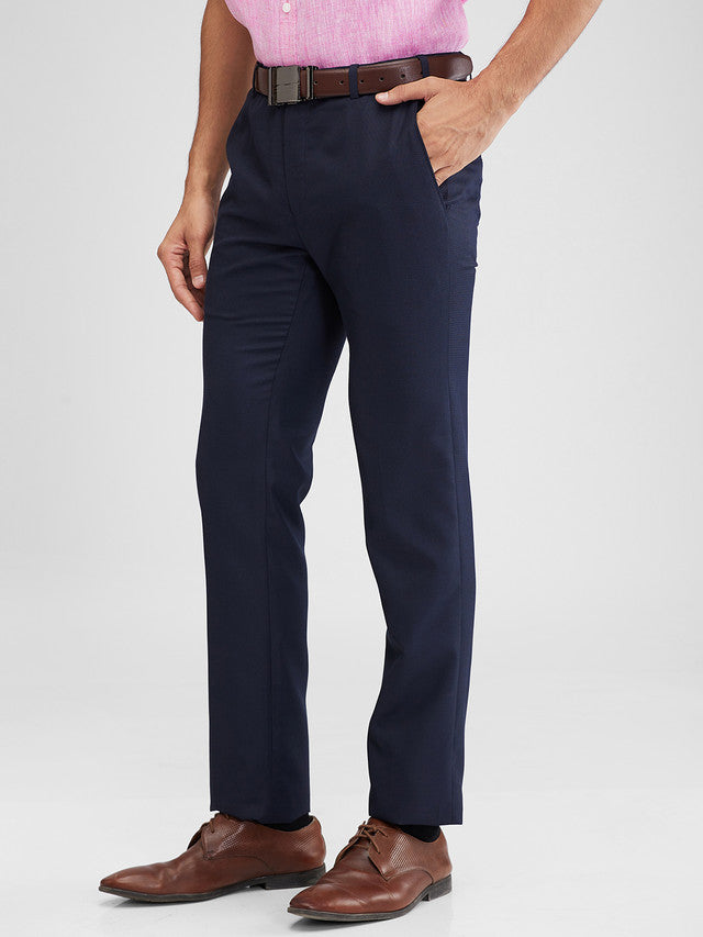 Raymond Blue Structure Slim Fit Polyester Blend Trouser