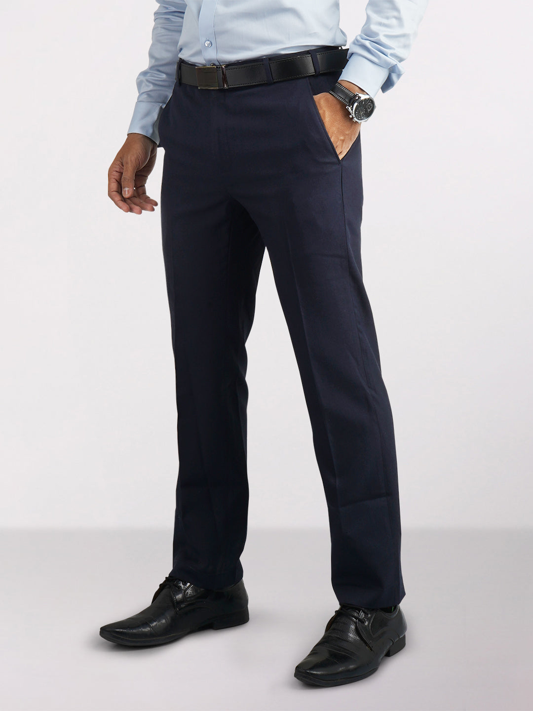 Raymond Blue Solid Slim Fit Polyester Blend Trouser