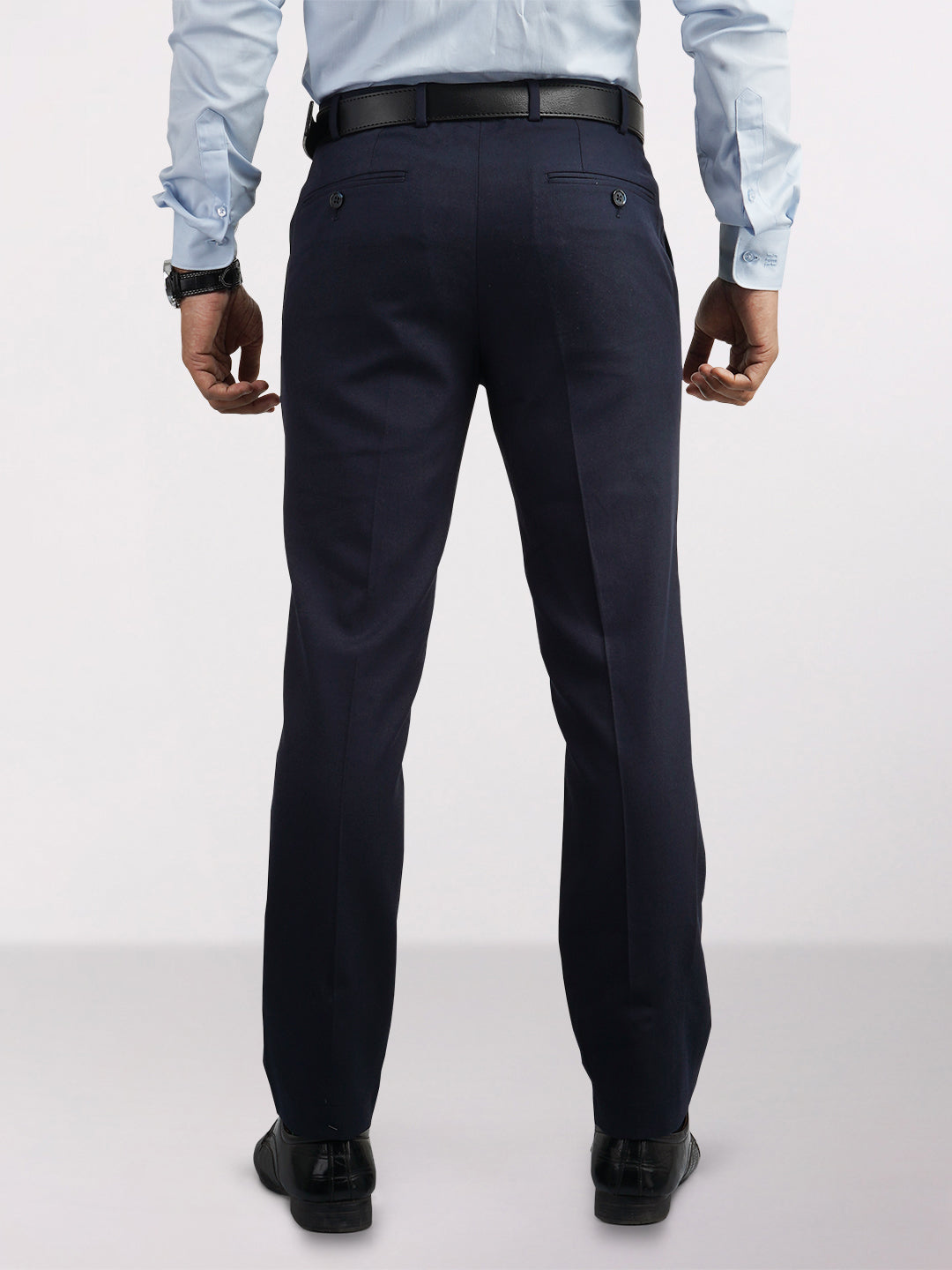 Raymond Blue Solid Slim Fit Polyester Blend Trouser