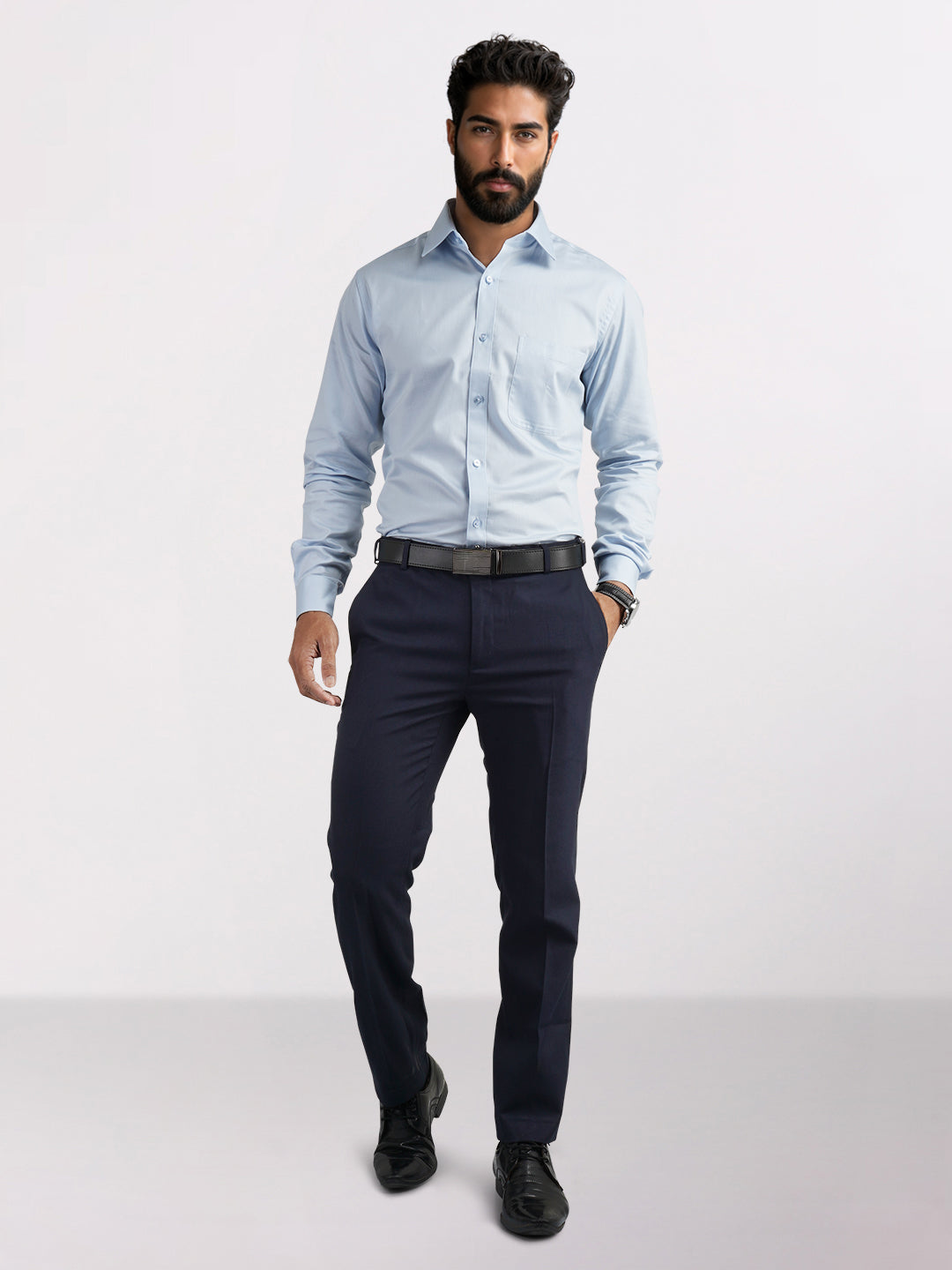 Raymond Blue Solid Slim Fit Polyester Blend Trouser