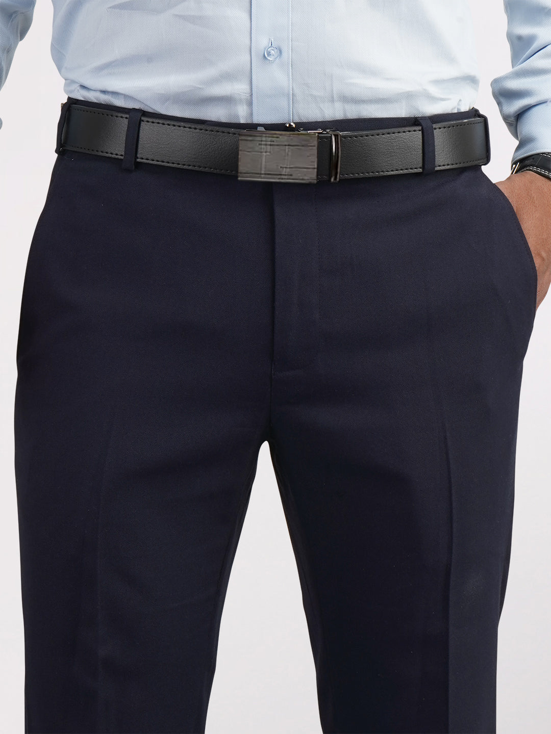 Raymond Blue Solid Slim Fit Polyester Blend Trouser