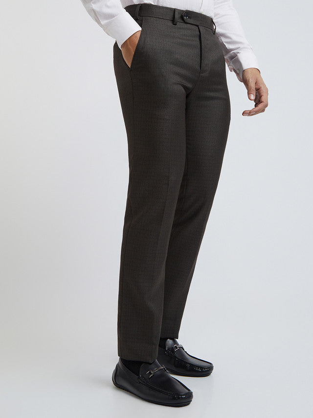 Raymond Men Brown Slim Fit Structure Polyester Trousers