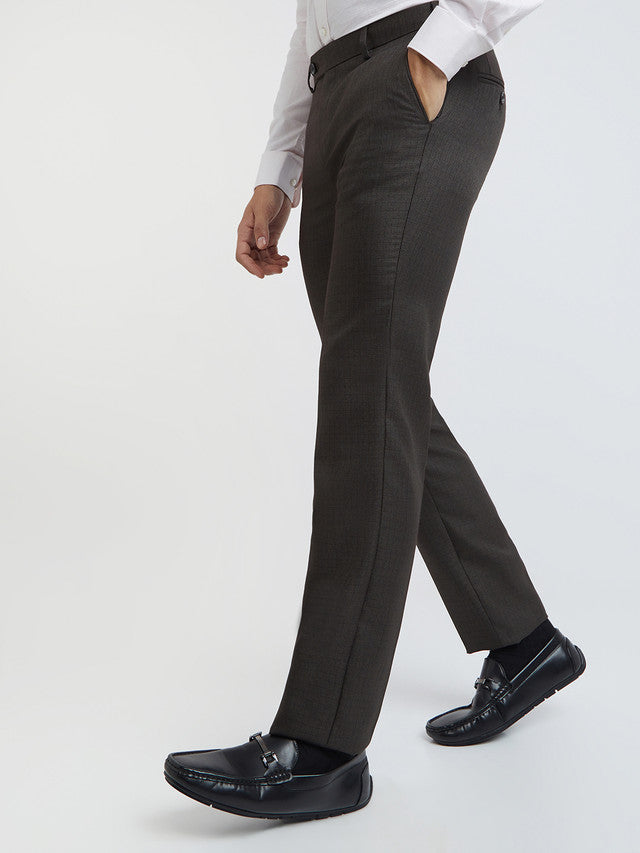 Raymond Men Brown Slim Fit Structure Polyester Trousers