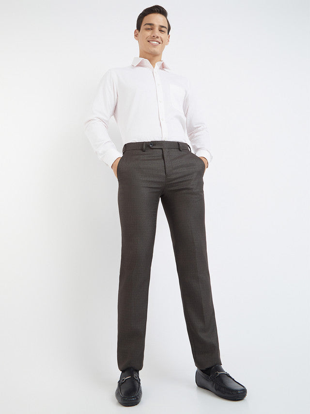 Raymond Men Brown Slim Fit Structure Polyester Trousers