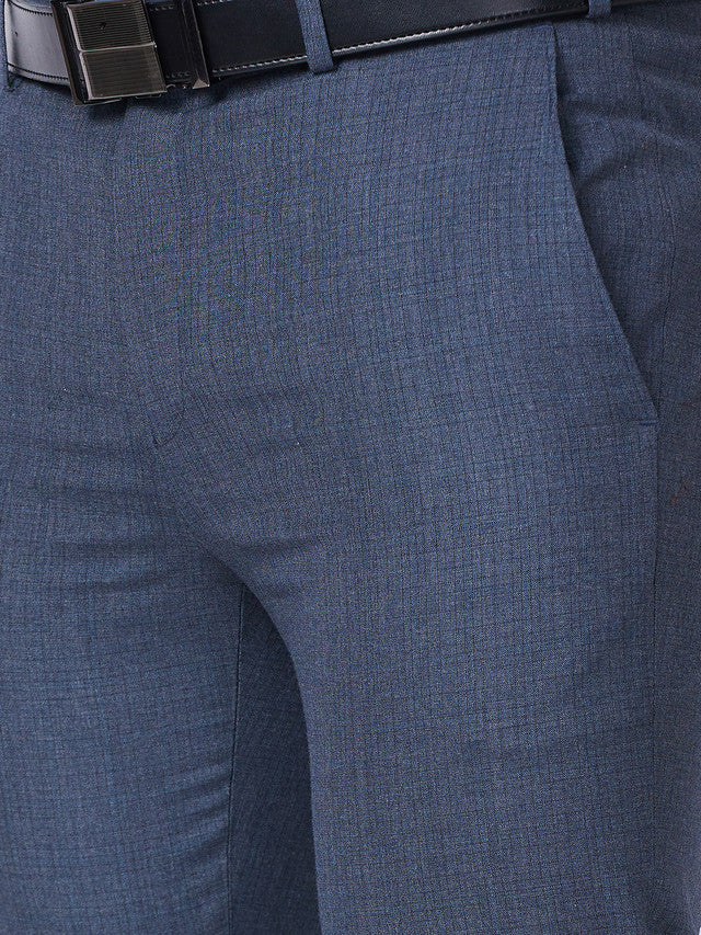 Raymond Blue Checks Slim Fit Polyester Blend Trouser