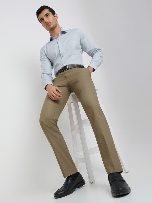 Raymond Men Grey Slim Fit Structure Polyester Trousers