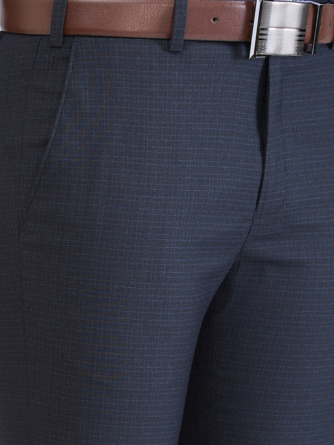 Raymond Men Blue Checks Slim Fit Polyester Blend Trouser