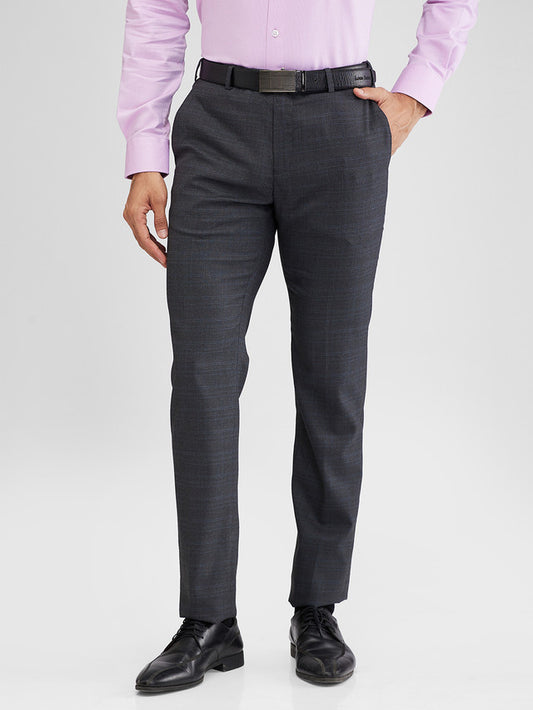 Raymond Grey Checks Slim Fit Polyester Blend Trouser