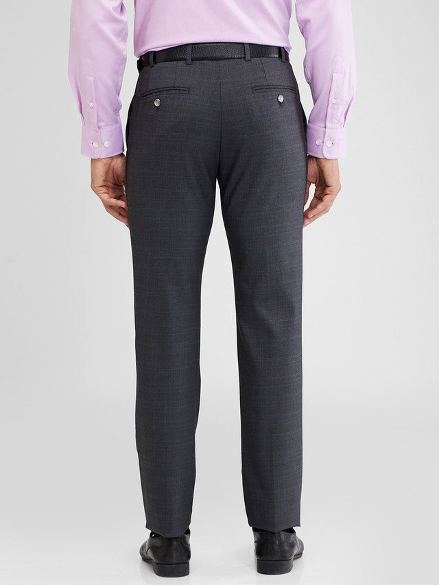 Raymond Grey Checks Slim Fit Polyester Blend Trouser