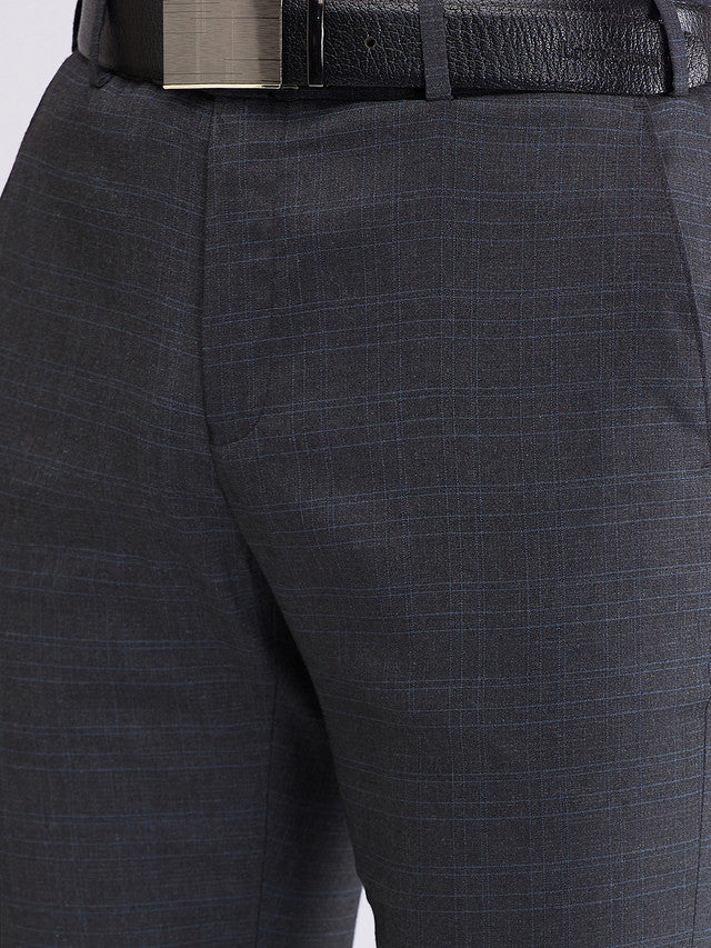 Raymond Grey Checks Slim Fit Polyester Blend Trouser