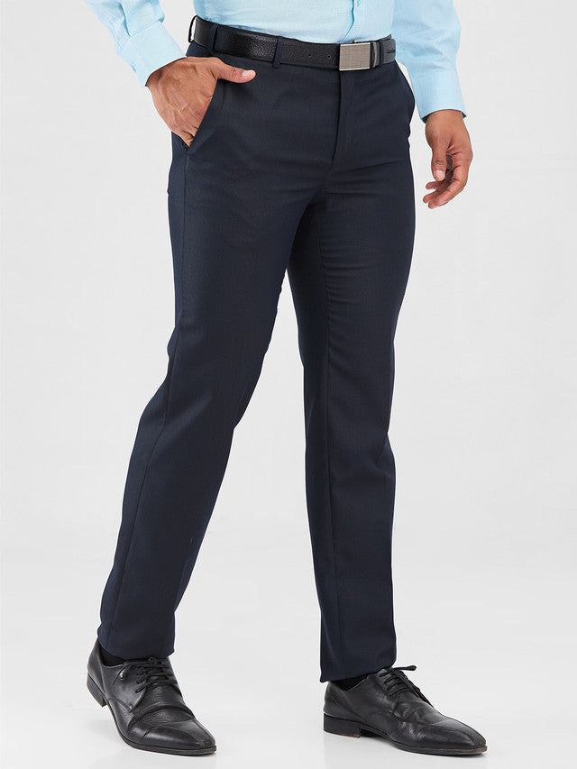 Raymond Blue Structure Slim Fit Polyester Blend Trouser