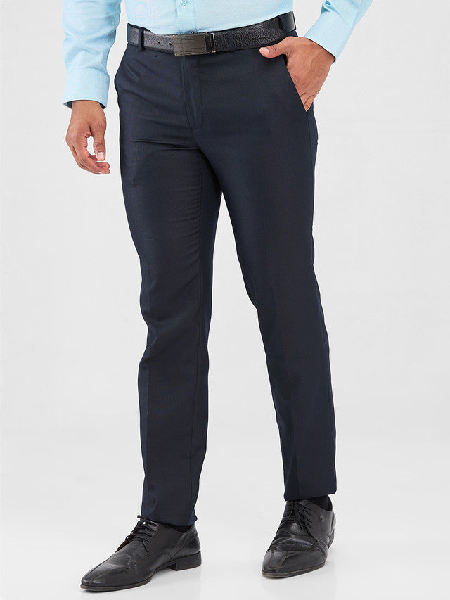 Raymond Blue Structure Slim Fit Polyester Blend Trouser