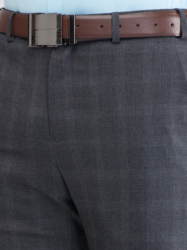 Raymond Grey Checks Slim Fit Polyester Blend Trouser