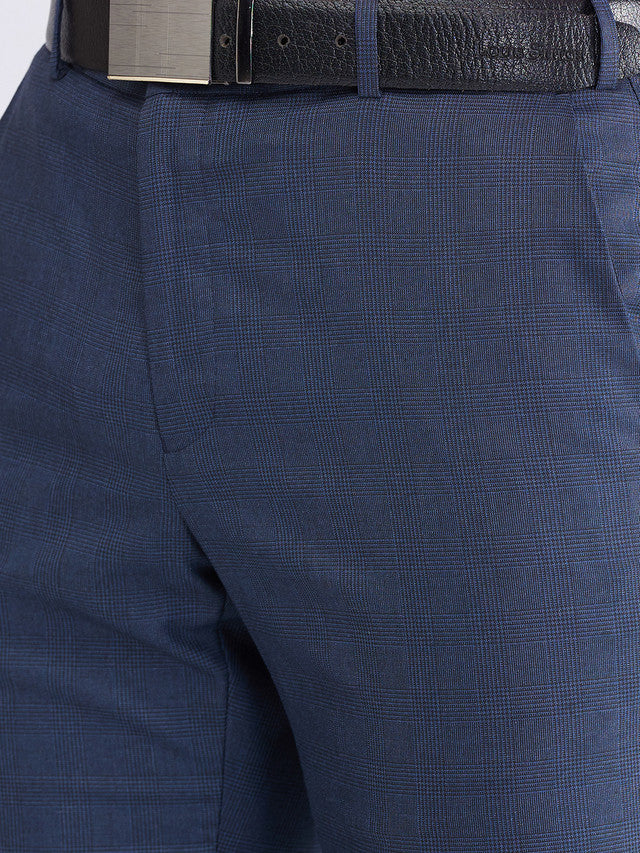 Raymond Blue Checks Slim Fit Polyester Blend Trouser