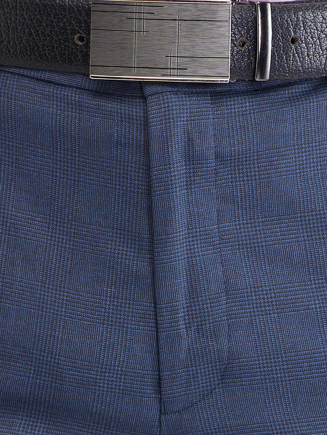 Raymond Blue Checks Slim Fit Polyester Blend Trouser