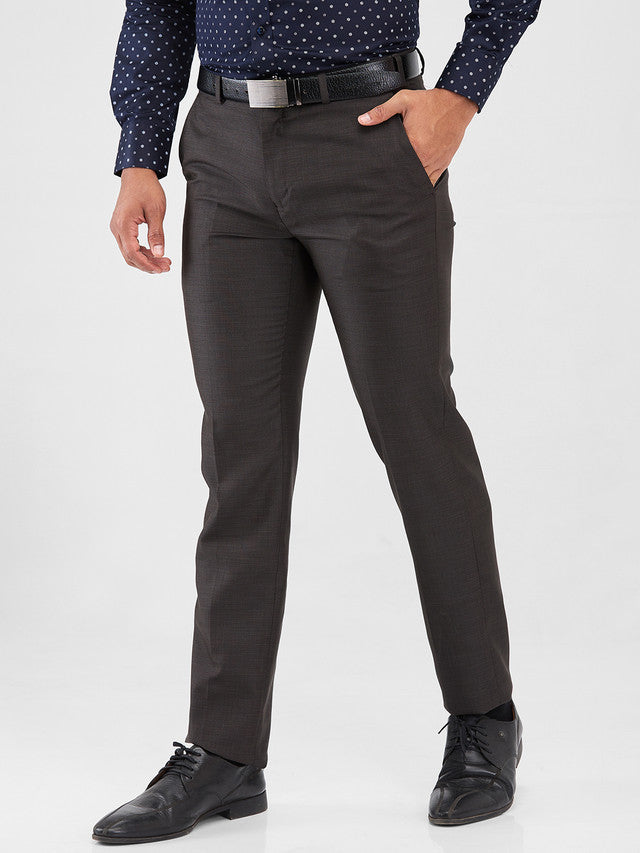 Raymond Brown Structure Slim Fit Polyester Blend Trouser