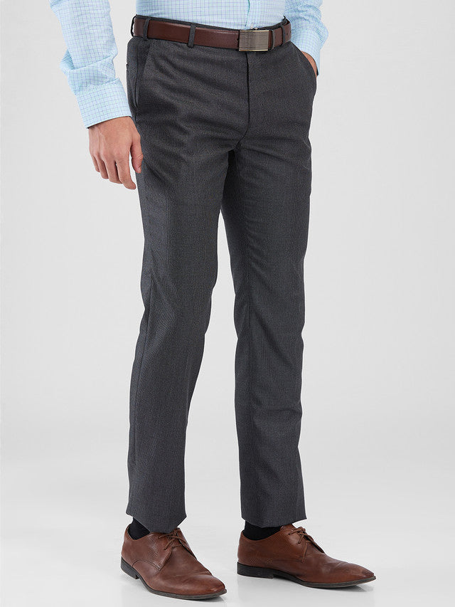 Raymond Grey Structure Slim Fit Polyester Blend Trouser