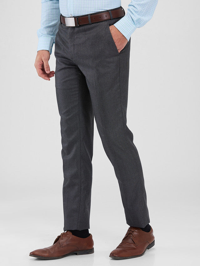 Raymond Grey Structure Slim Fit Polyester Blend Trouser