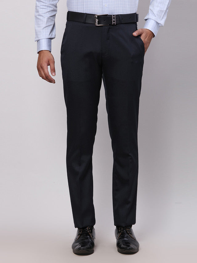 Raymond Blue Solid Slim Fit Polyester Blend Trouser