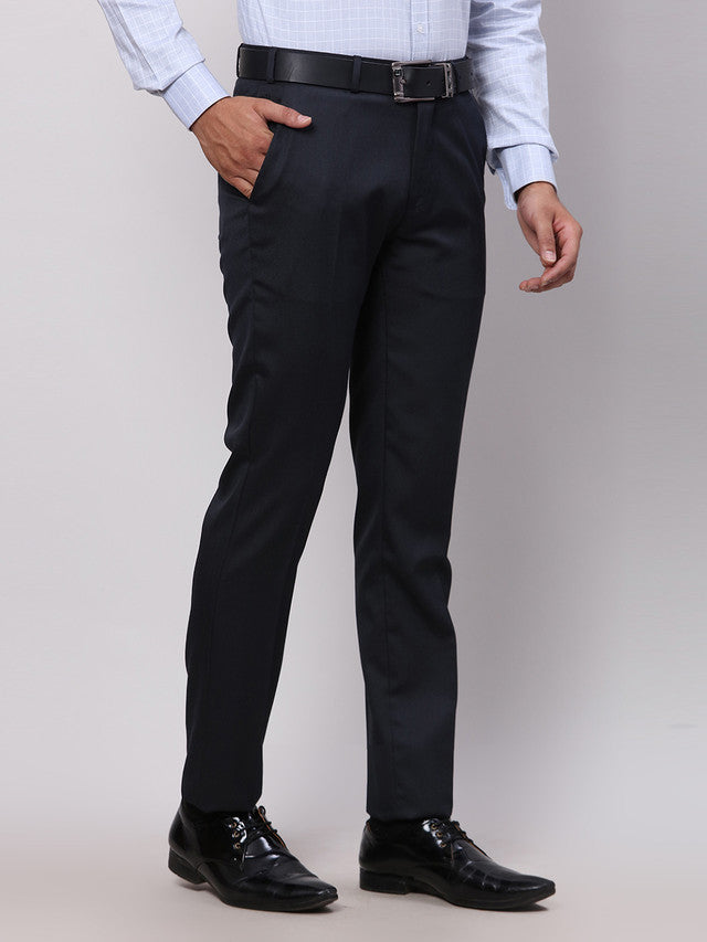 Raymond Blue Solid Slim Fit Polyester Blend Trouser