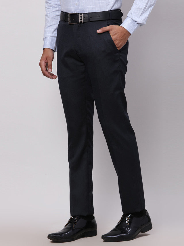 Raymond Blue Solid Slim Fit Polyester Blend Trouser