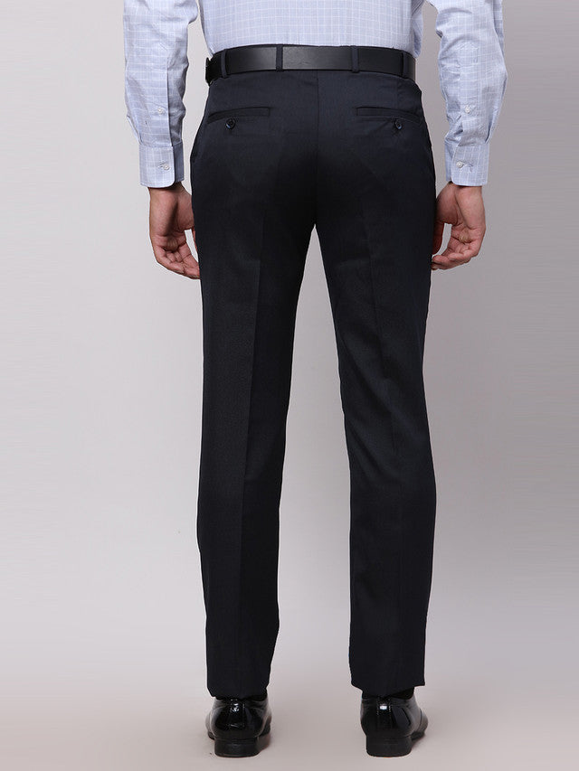 Raymond Blue Solid Slim Fit Polyester Blend Trouser