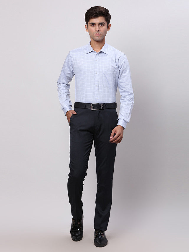 Raymond Blue Solid Slim Fit Polyester Blend Trouser