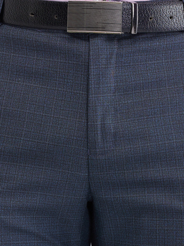 Raymond Blue Checks Slim Fit Polyester Blend Trouser