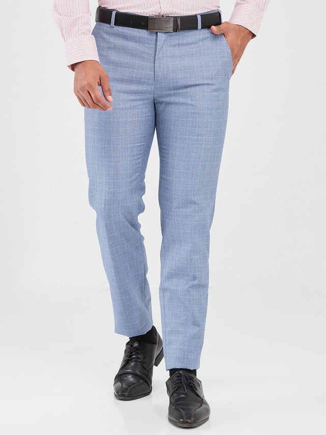 Raymond Blue Checks Slim Fit Polyester Blend Trouser