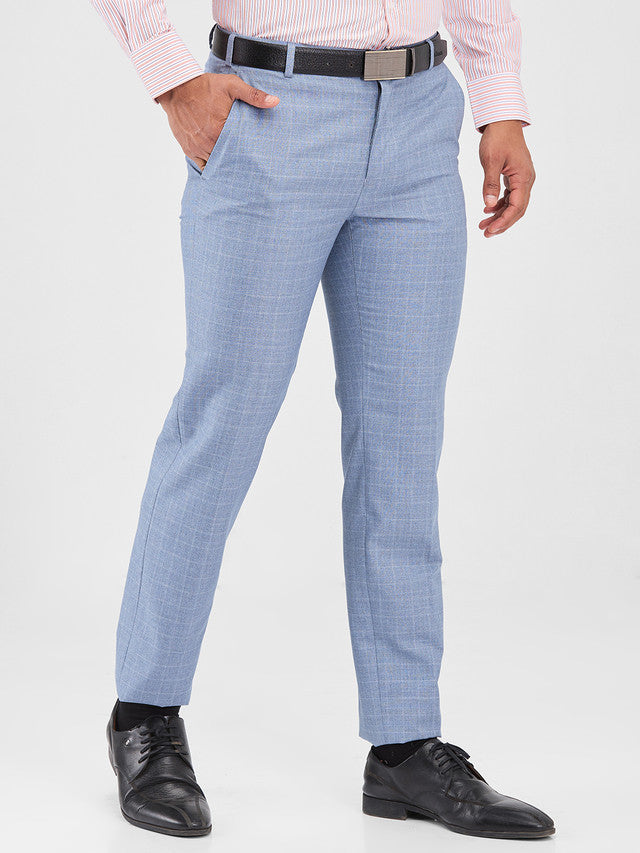 Raymond Blue Checks Slim Fit Polyester Blend Trouser