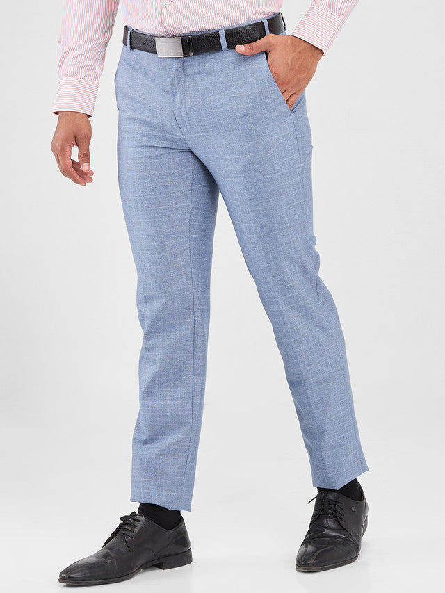 Raymond Blue Checks Slim Fit Polyester Blend Trouser