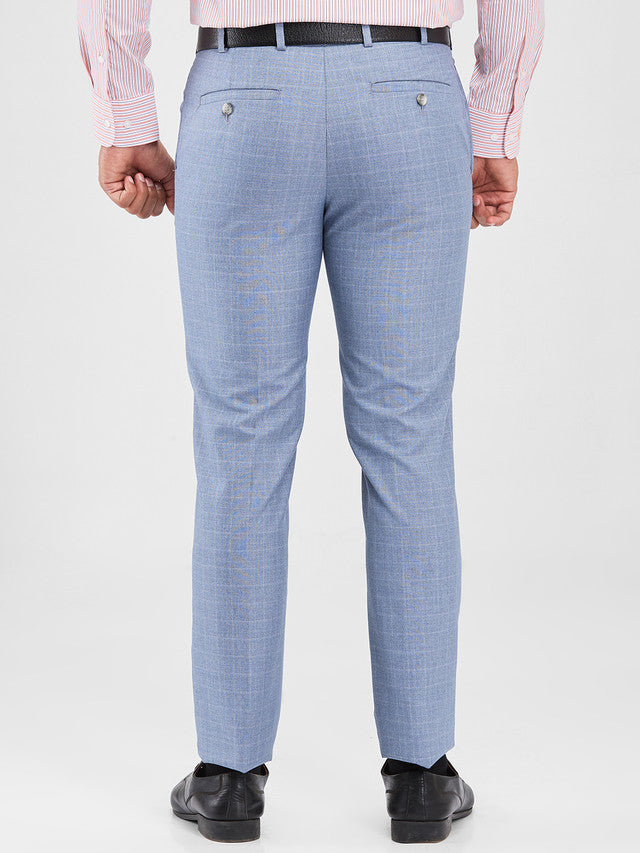 Raymond Blue Checks Slim Fit Polyester Blend Trouser