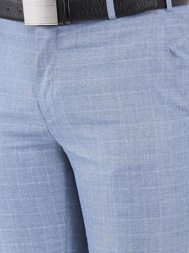 Raymond Blue Checks Slim Fit Polyester Blend Trouser