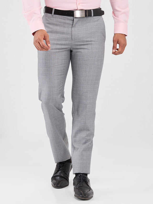 Raymond Grey Checks Slim Fit Polyester Blend Trouser