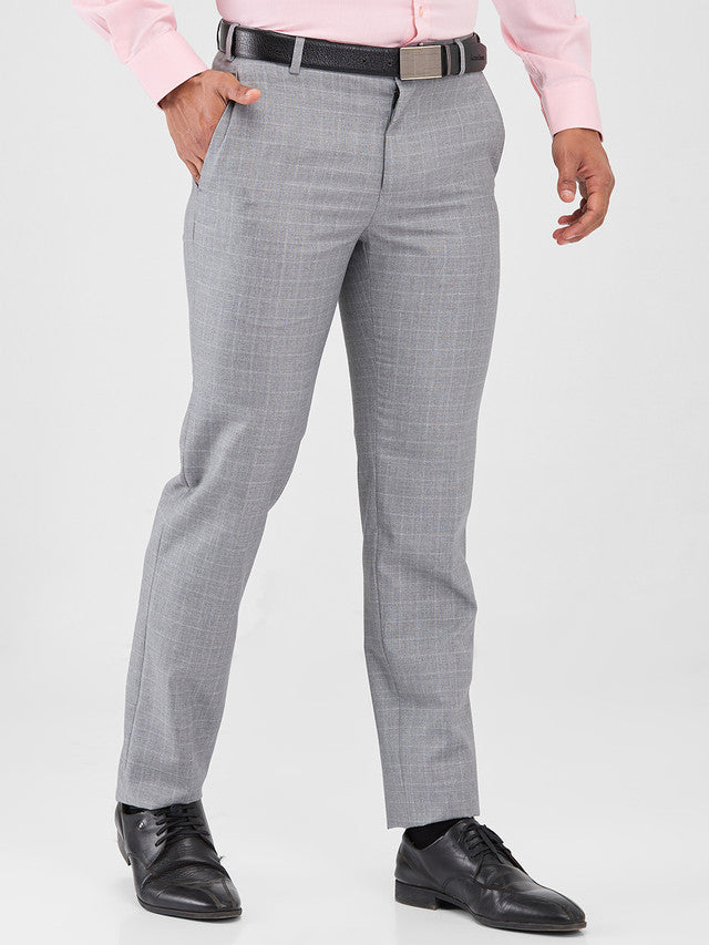 Raymond Grey Checks Slim Fit Polyester Blend Trouser