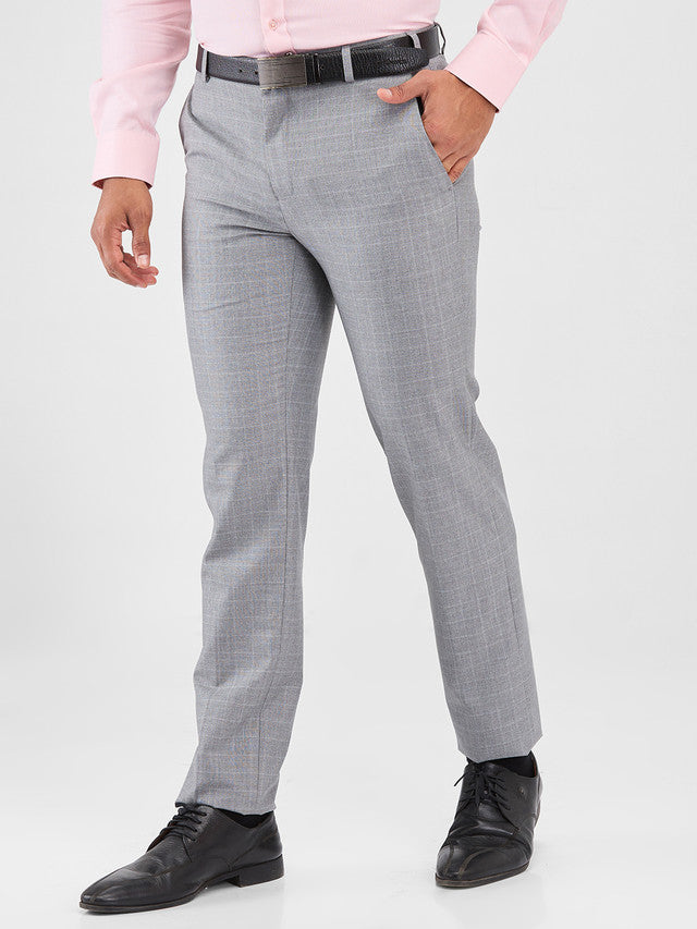 Raymond Grey Checks Slim Fit Polyester Blend Trouser