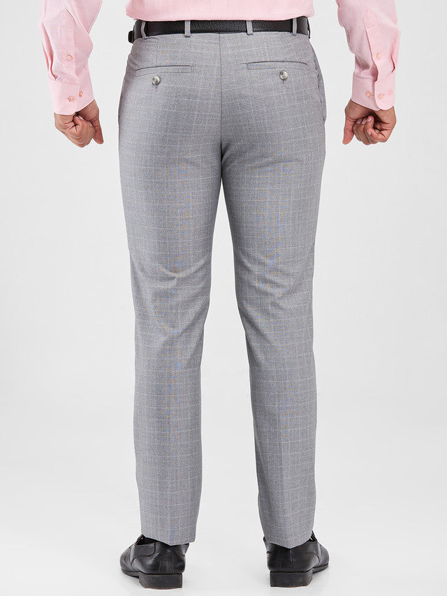 Raymond Grey Checks Slim Fit Polyester Blend Trouser