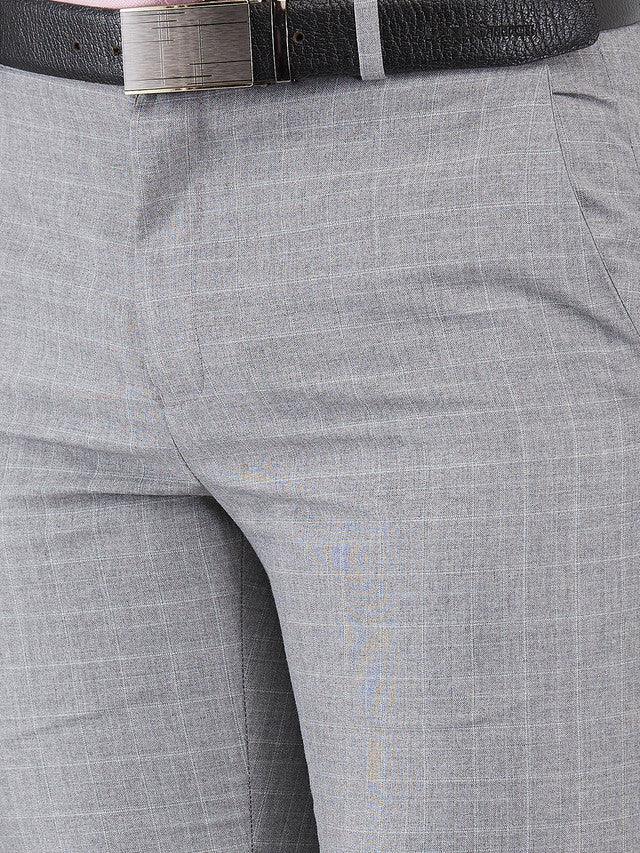 Raymond Grey Checks Slim Fit Polyester Blend Trouser