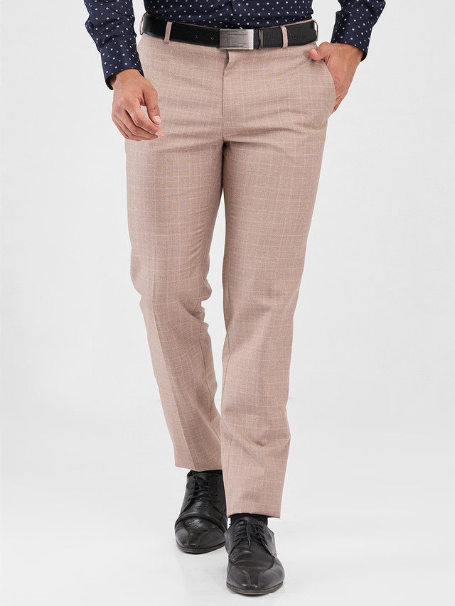 Raymond Brown Checks Slim Fit Polyester Blend Trouser