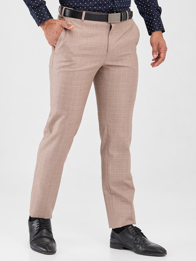 Raymond Brown Checks Slim Fit Polyester Blend Trouser