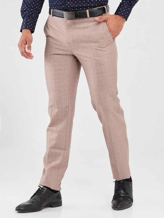 Raymond Brown Checks Slim Fit Polyester Blend Trouser