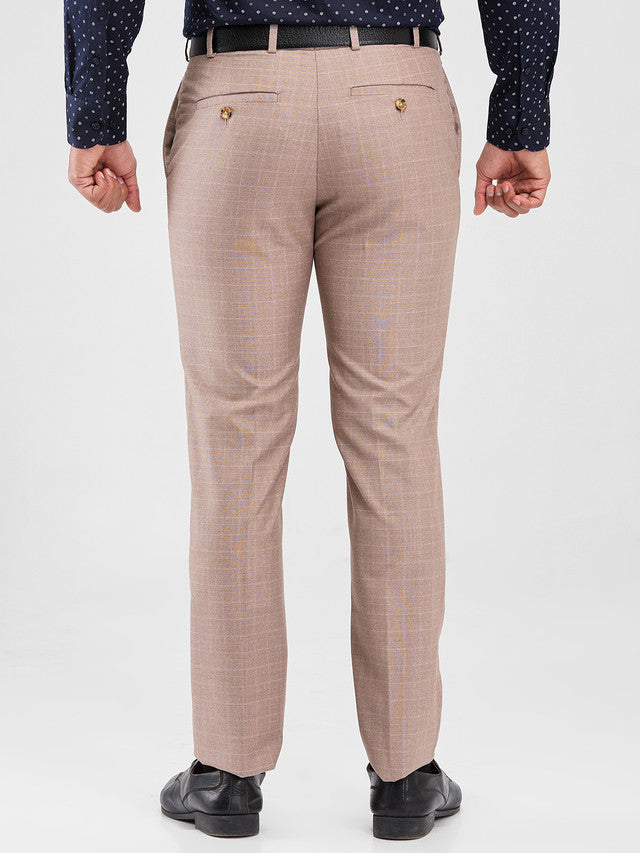 Raymond Brown Checks Slim Fit Polyester Blend Trouser