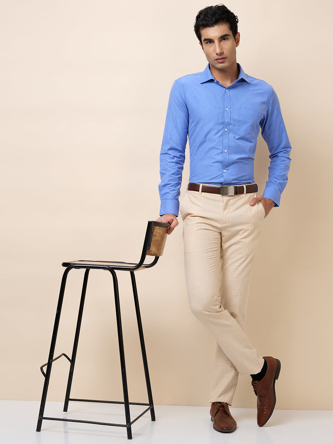 Raymond Men Khaki Slim Fit Checks Trouser