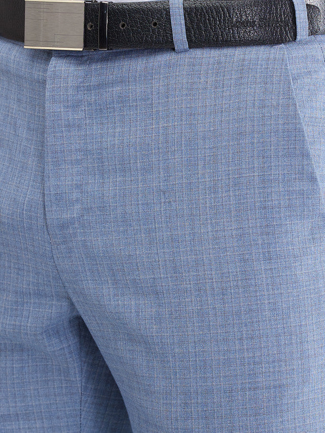 Raymond Blue Checks Slim Fit Polyester Blend Trouser