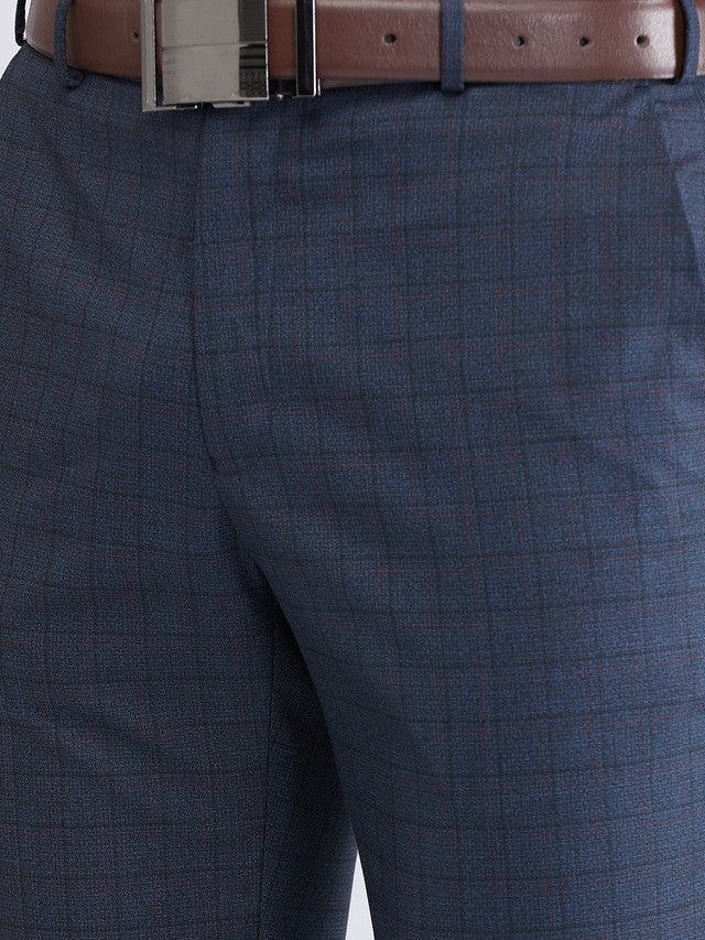 Raymond Blue Checks Slim Fit Polyester Blend Trouser