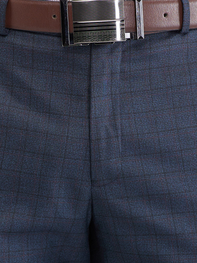 Raymond Blue Checks Slim Fit Polyester Blend Trouser