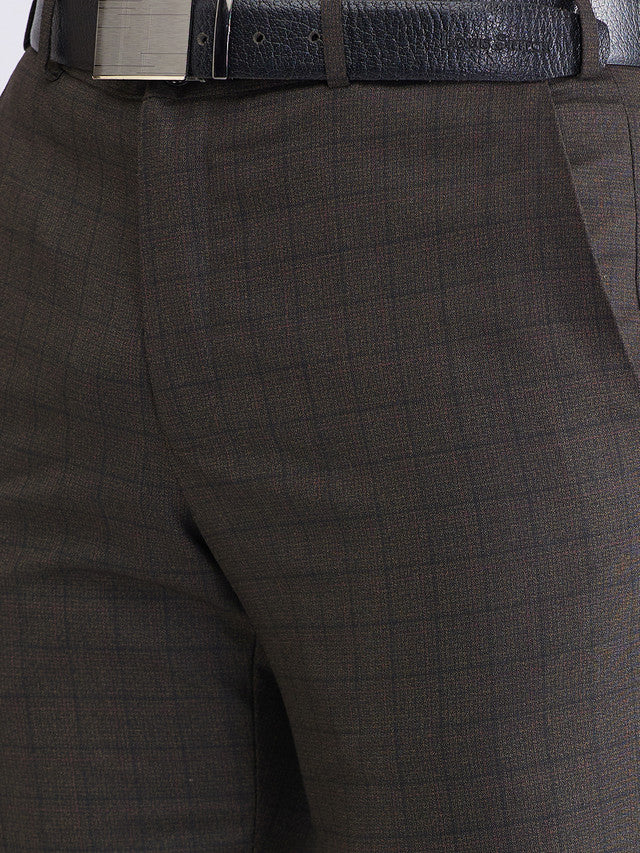 Raymond Brown Checks Slim Fit Polyester Blend Trouser