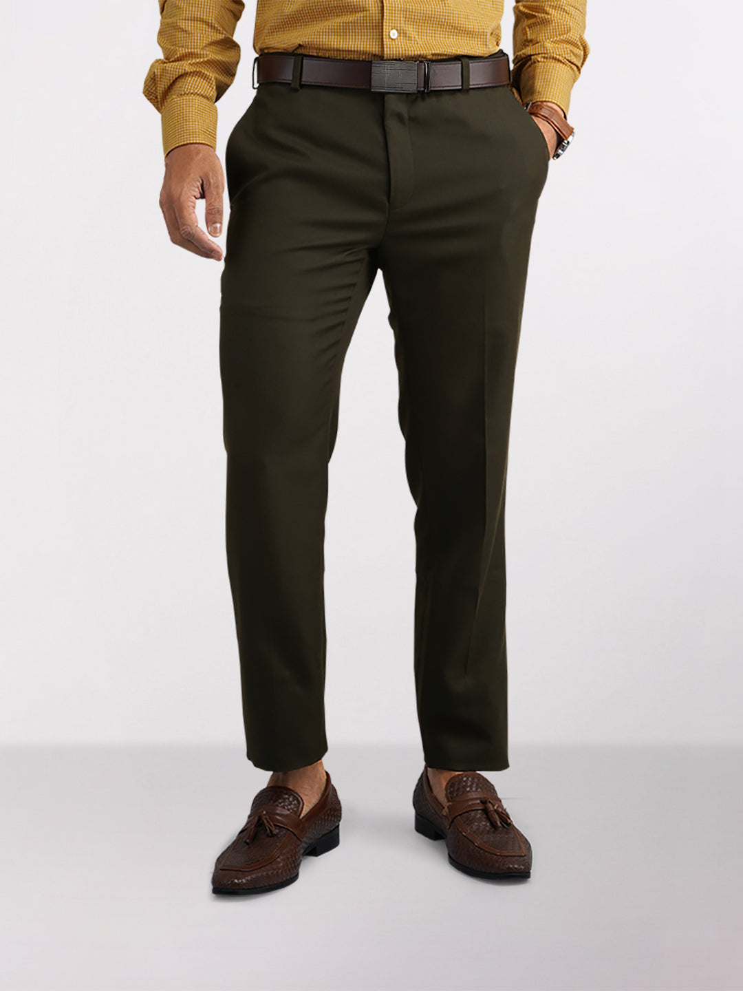 Raymond Green Solid Slim Fit Polyester Blend Trouser