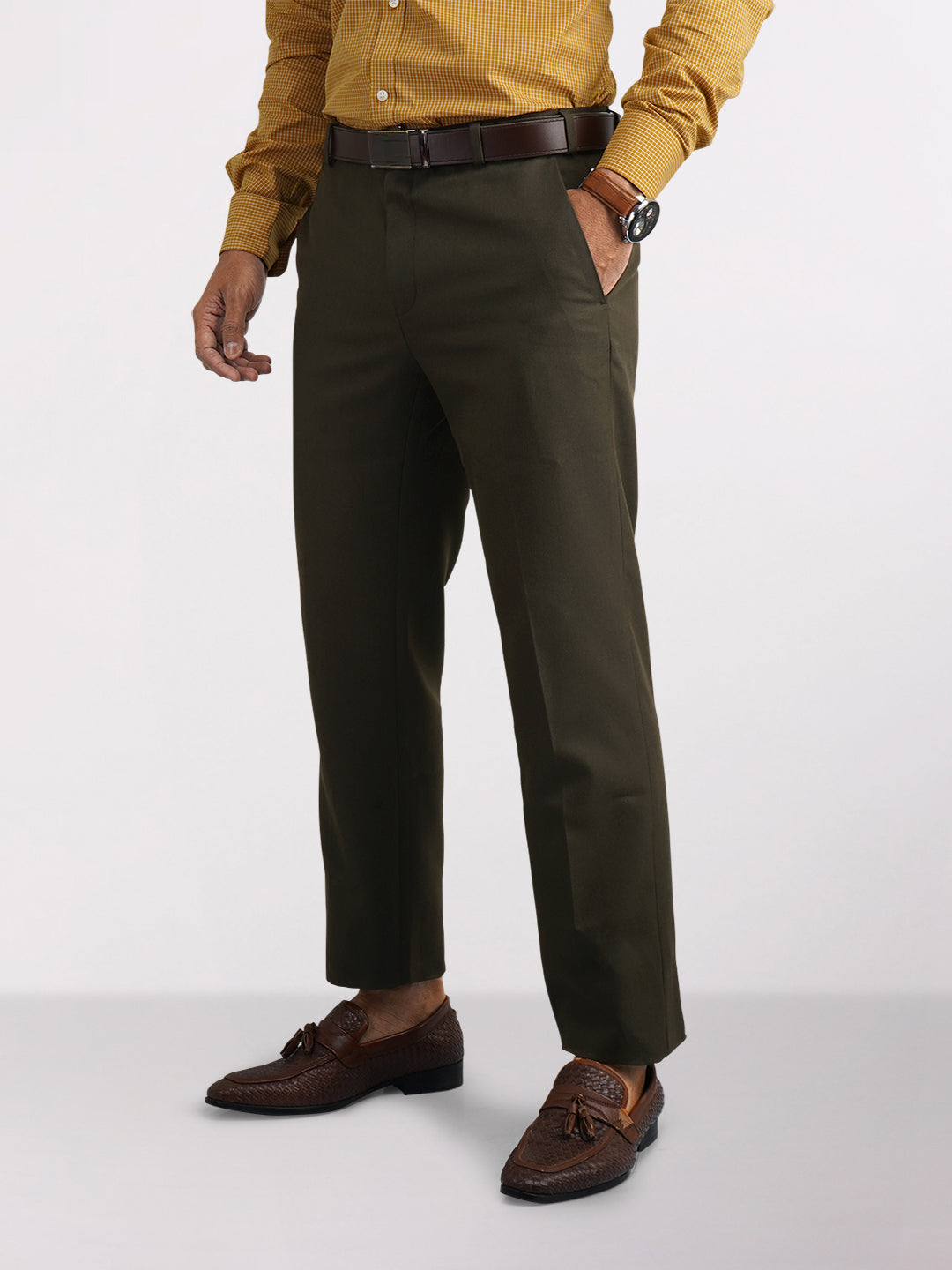 Raymond Green Solid Slim Fit Polyester Blend Trouser