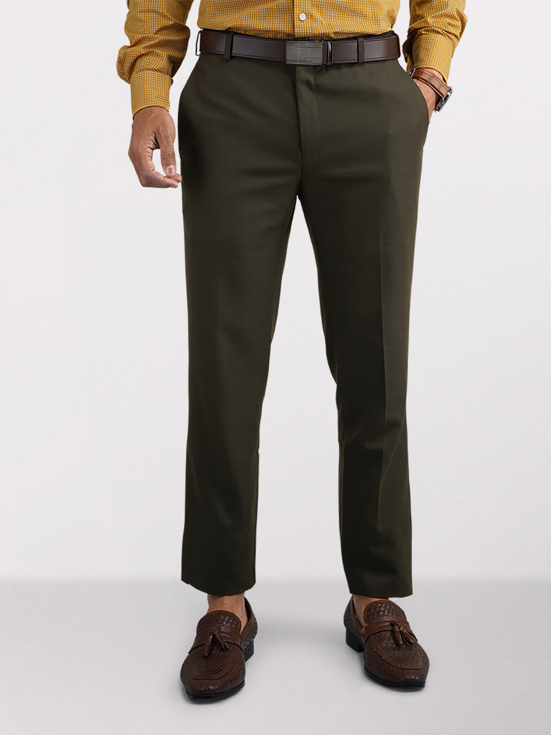 Raymond Green Solid Slim Fit Polyester Blend Trouser